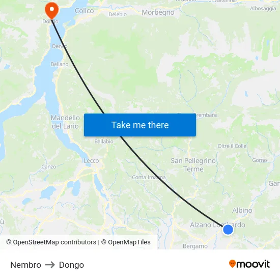 Nembro to Dongo map