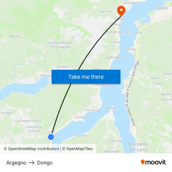 Argegno to Dongo map