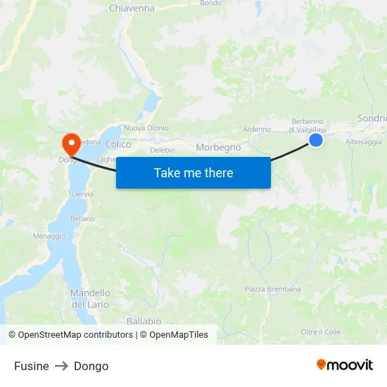 Fusine to Dongo map
