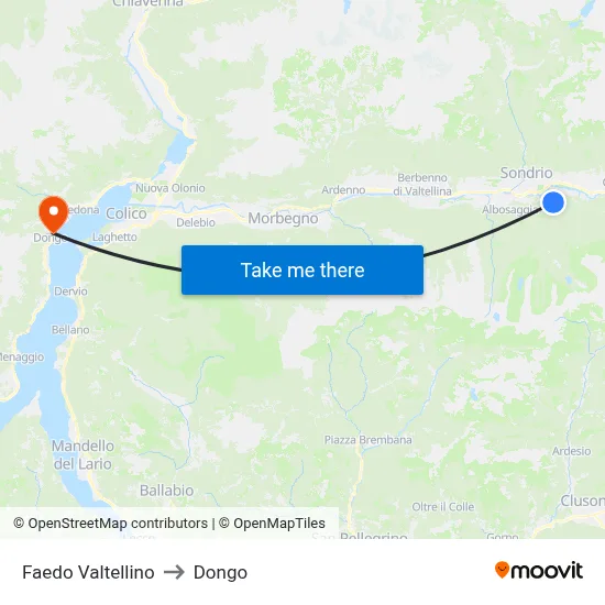 Faedo Valtellino to Dongo map