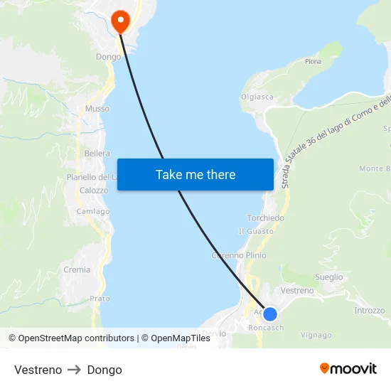 Vestreno to Dongo map
