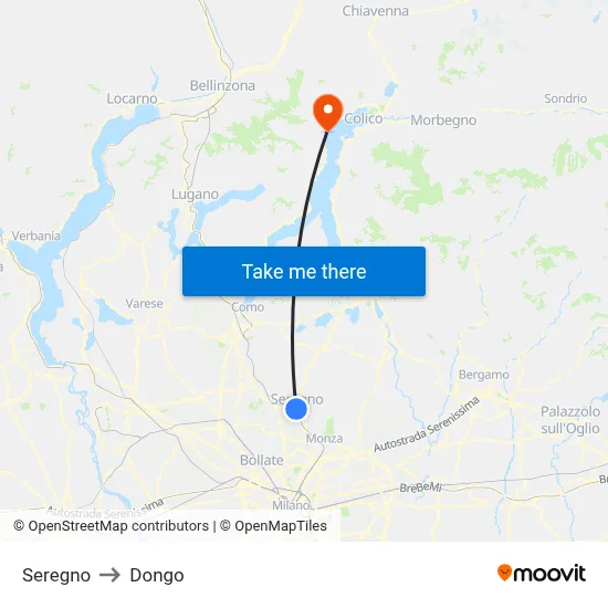 Seregno to Dongo map