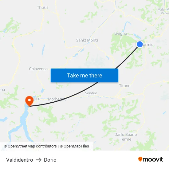 Valdidentro to Dorio map