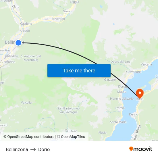Bellinzona to Dorio map