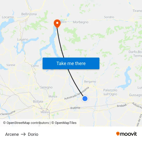 Arcene to Dorio map