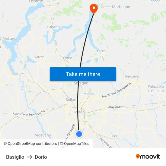 Basiglio to Dorio map