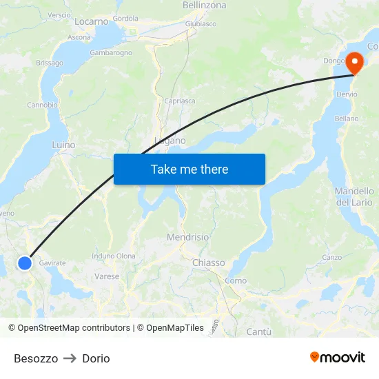 Besozzo to Dorio map