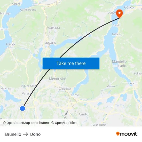 Brunello to Dorio map