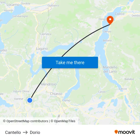 Cantello to Dorio map
