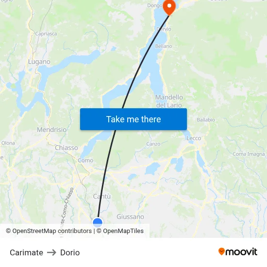 Carimate to Dorio map