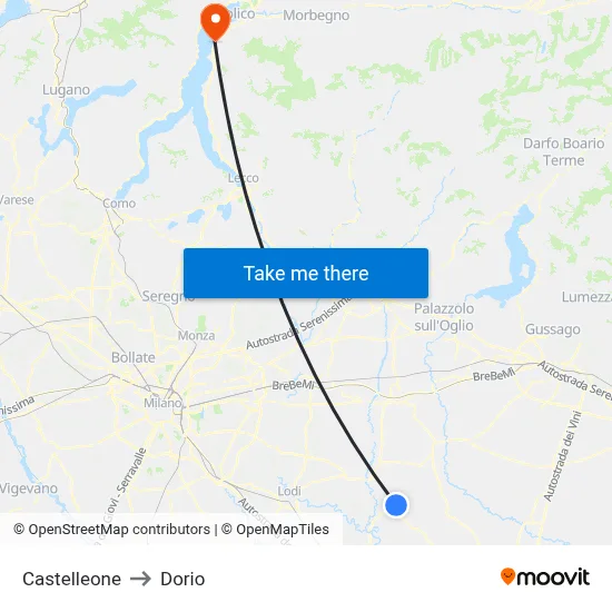 Castelleone to Dorio map