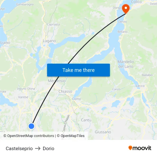 Castelseprio to Dorio map