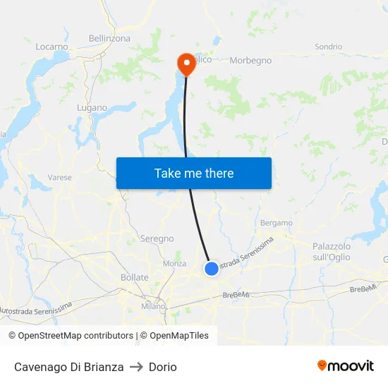 Cavenago Di Brianza to Dorio map