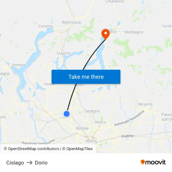 Cislago to Dorio map