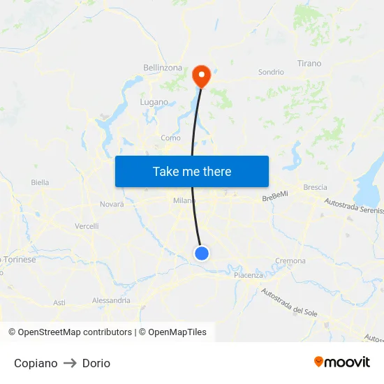 Copiano to Dorio map