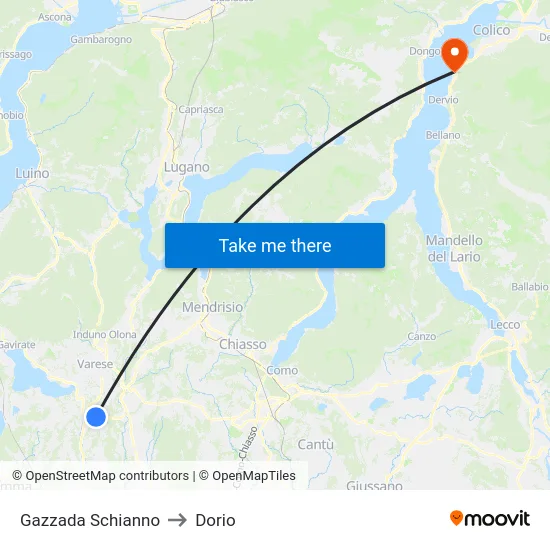 Gazzada Schianno to Dorio map