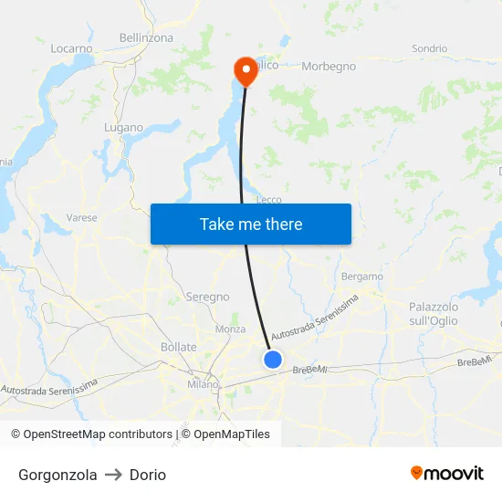 Gorgonzola to Dorio map