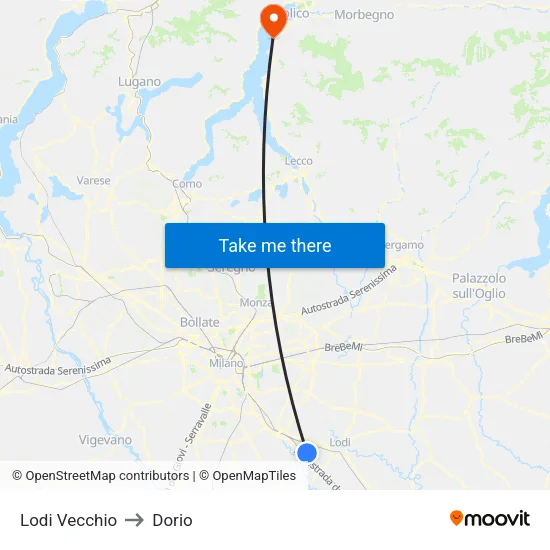 Lodi Vecchio to Dorio map