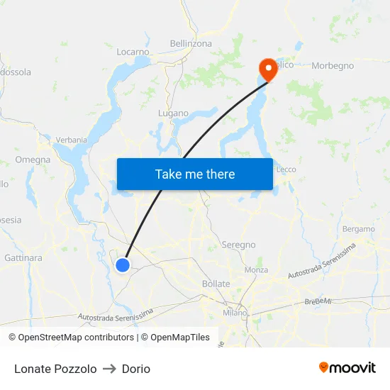 Lonate Pozzolo to Dorio map