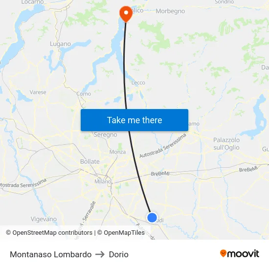 Montanaso Lombardo to Dorio map