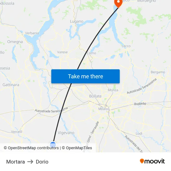 Mortara to Dorio map