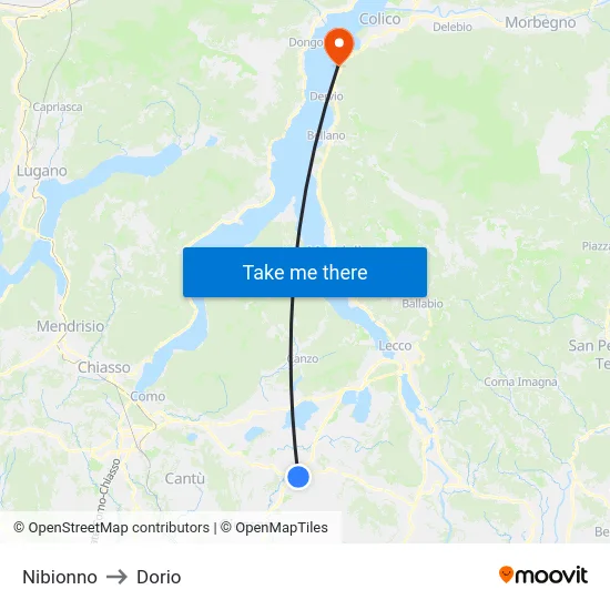 Nibionno to Dorio map