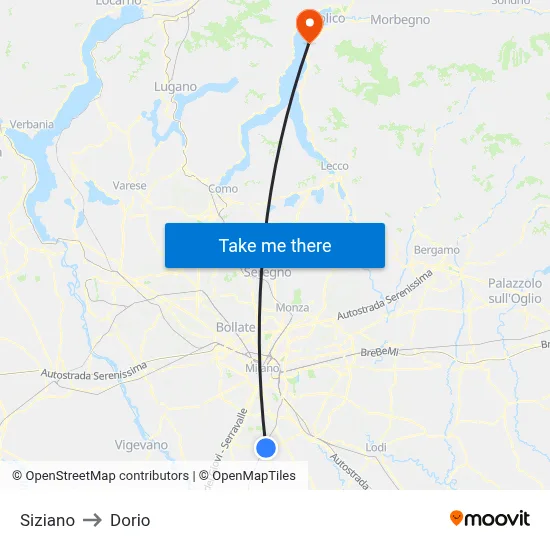 Siziano to Dorio map