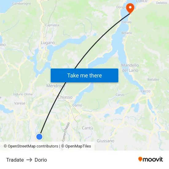 Tradate to Dorio map