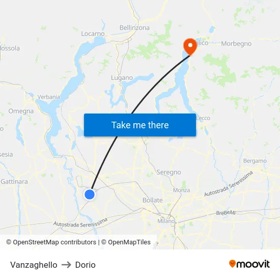 Vanzaghello to Dorio map