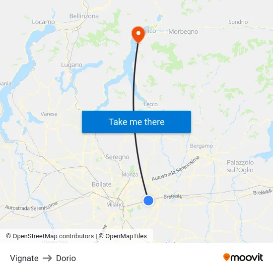 Vignate to Dorio map