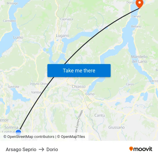 Arsago Seprio to Dorio map