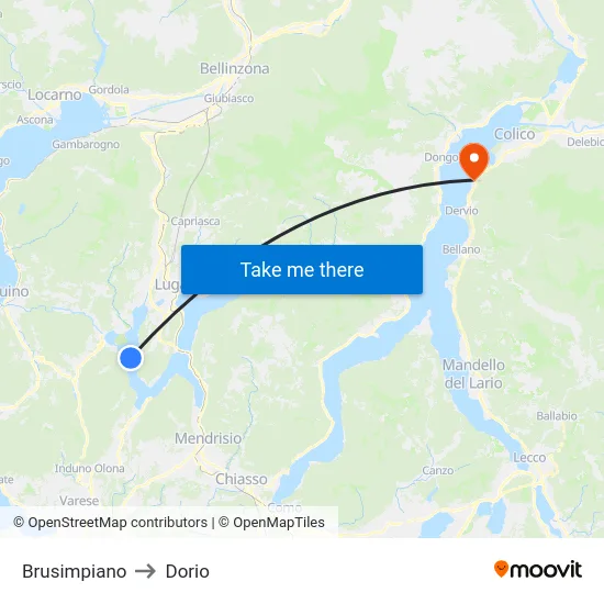 Brusimpiano to Dorio map