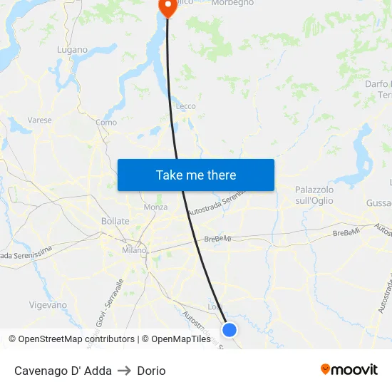 Cavenago D' Adda to Dorio map