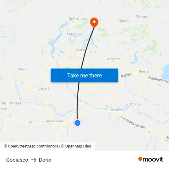 Godiasco to Dorio map