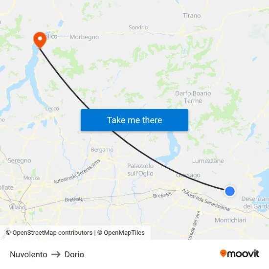 Nuvolento to Dorio map