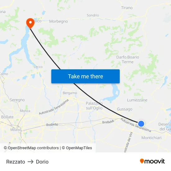 Rezzato to Dorio map