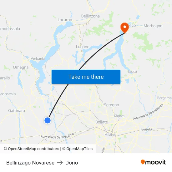Bellinzago Novarese to Dorio map