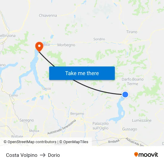 Costa Volpino to Dorio map