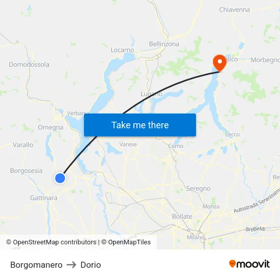 Borgomanero to Dorio map