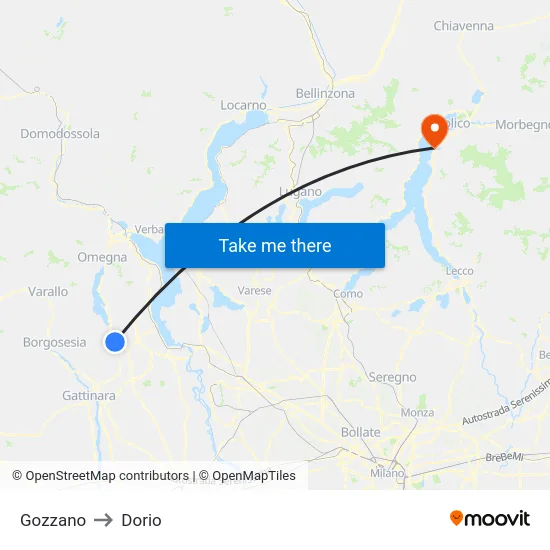 Gozzano to Dorio map