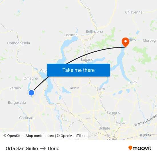 Orta San Giulio to Dorio map