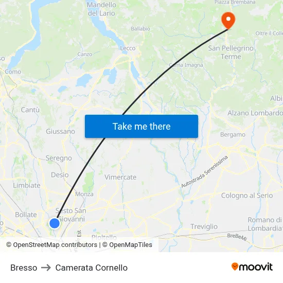 Bresso to Camerata Cornello map