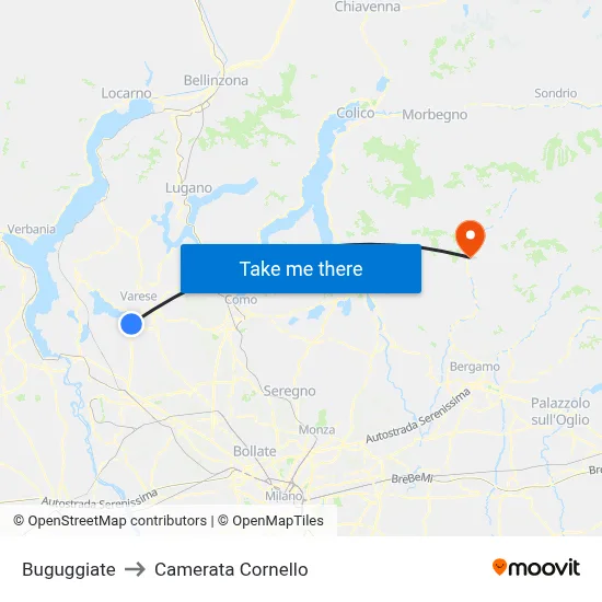 Buguggiate to Camerata Cornello map