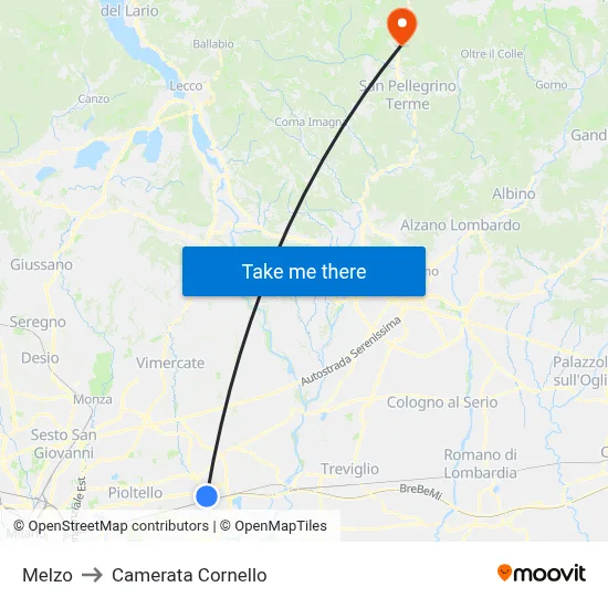 Melzo to Camerata Cornello map