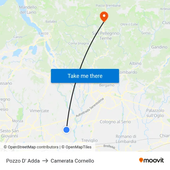 Pozzo D' Adda to Camerata Cornello map