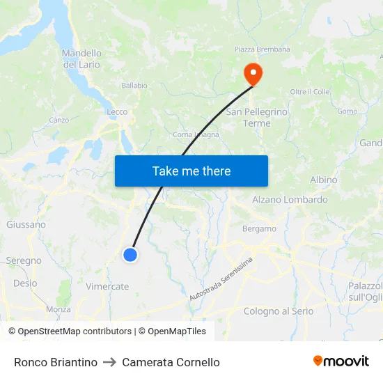 Ronco Briantino to Camerata Cornello map