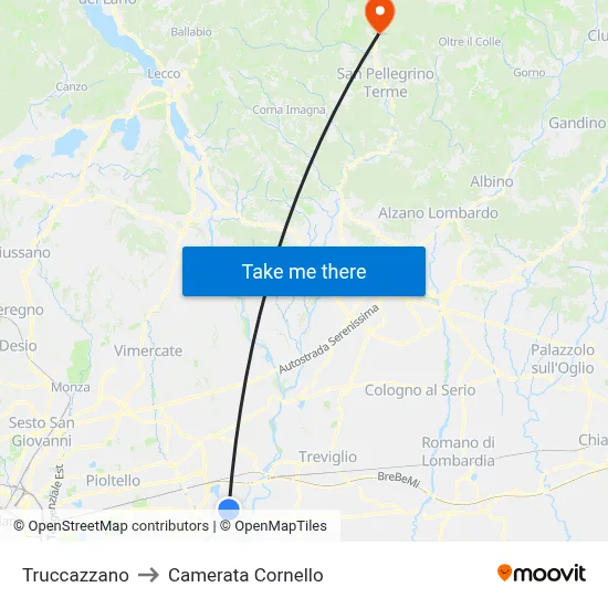Truccazzano to Camerata Cornello map
