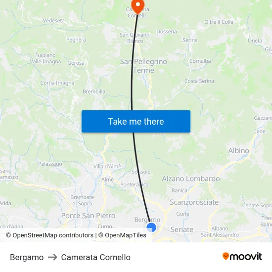 Bergamo to Camerata Cornello map