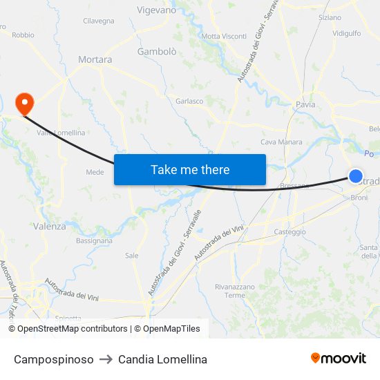 Campospinoso to Candia Lomellina map