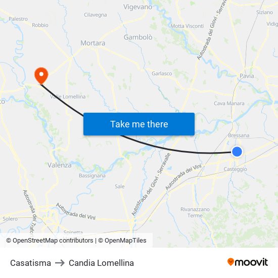 Casatisma to Candia Lomellina map